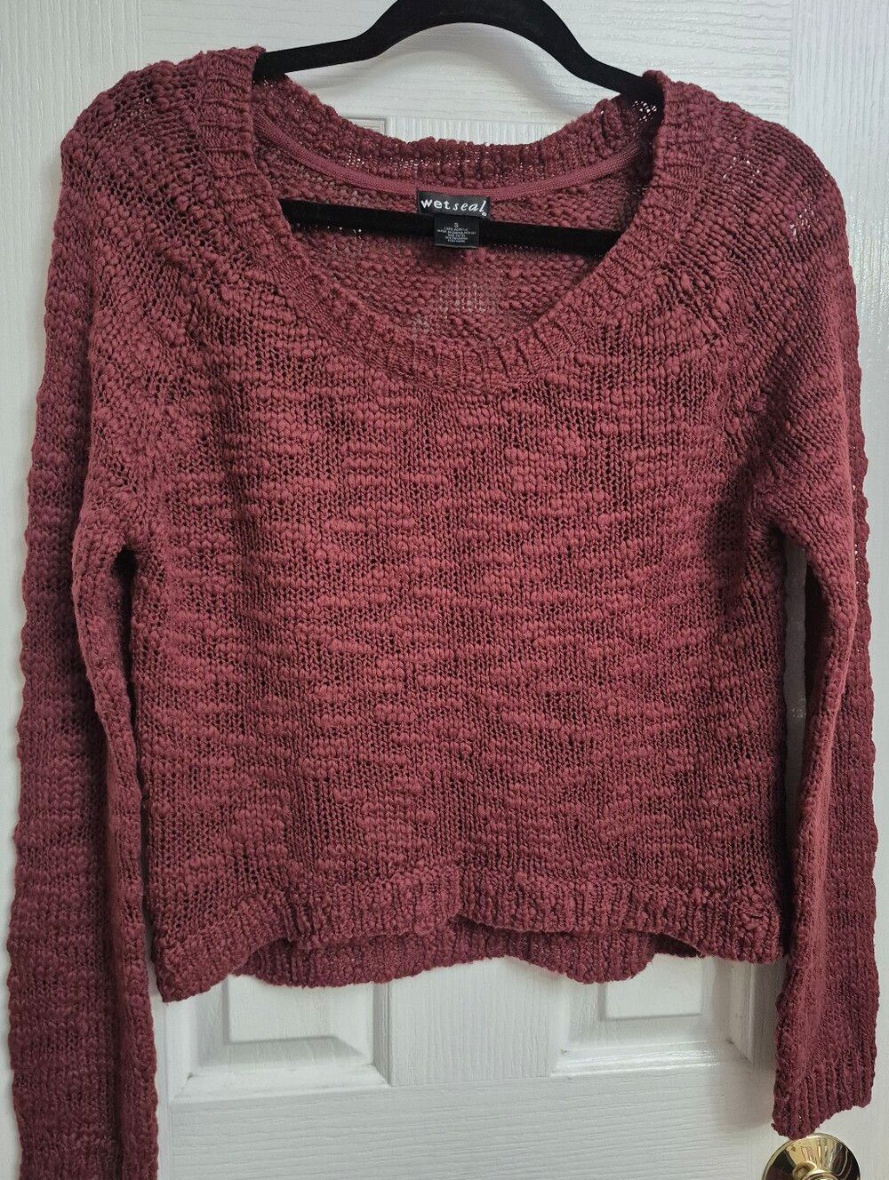 Wet Seal Mauve Raspberry Open Knit Crewneck Sweater S